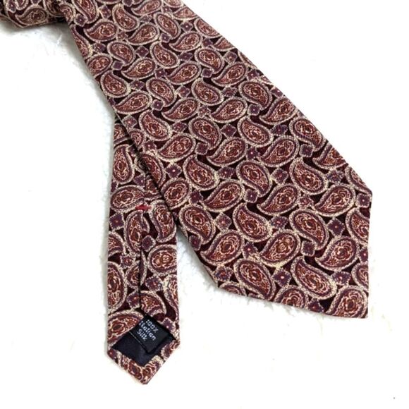 Men's Vintage 100% Italian Silk Tie  Burgundy Paisley Motif - Picture 8 of 13